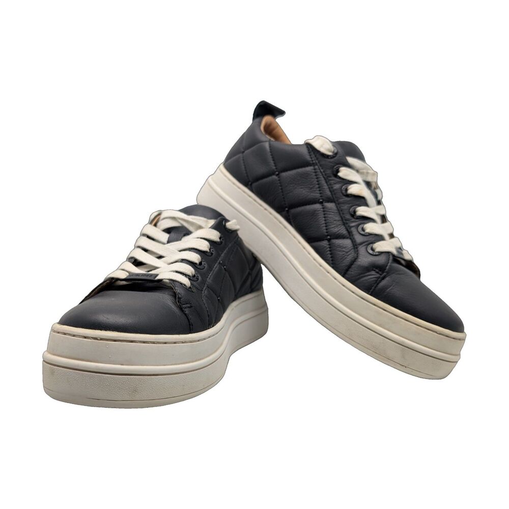 J/Slides Black Quilted Leather Sneakers Size Womens 6